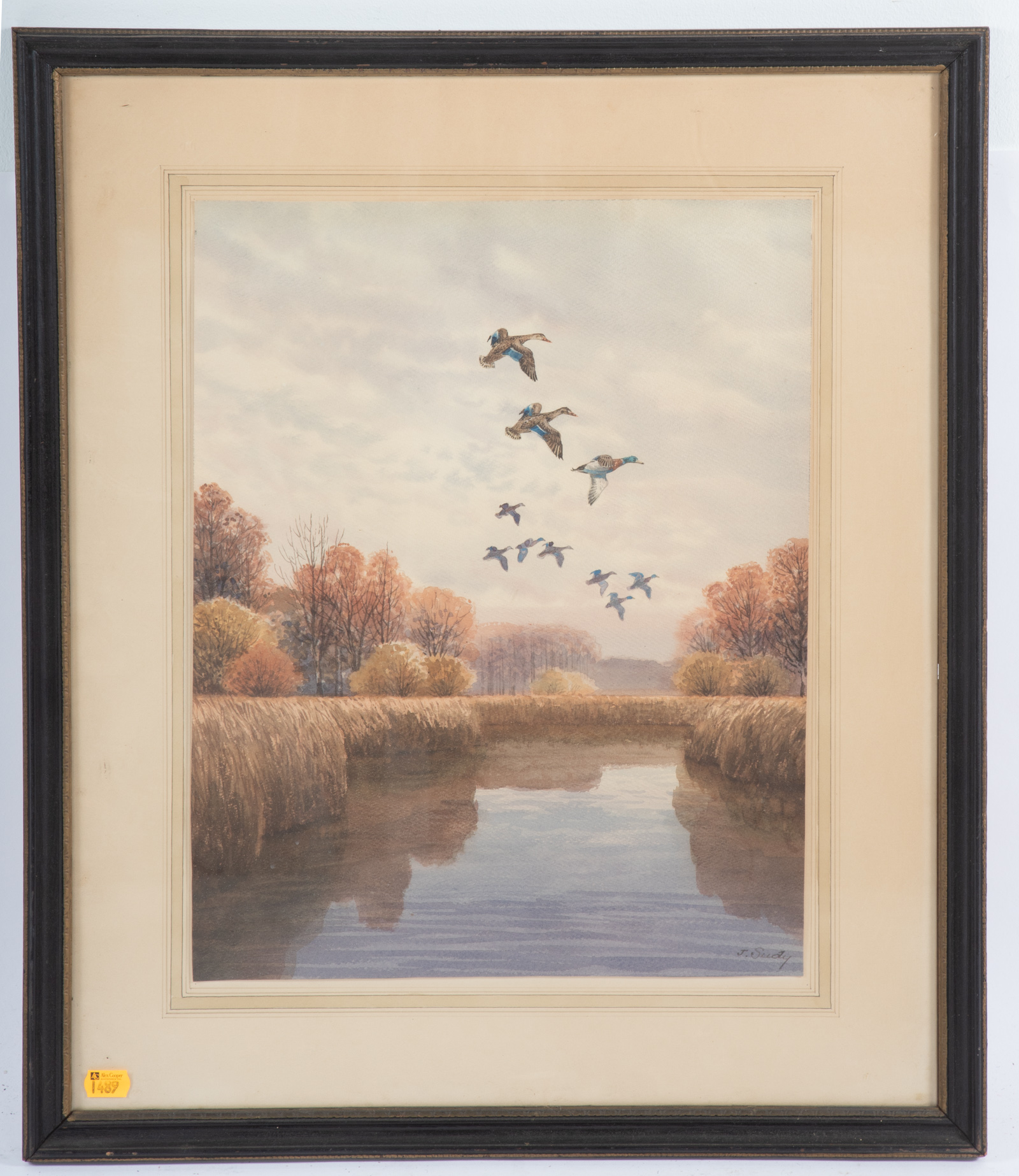 JOHN SUDY. DUCKS FLYING OVER A