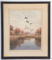 JOHN SUDY. DUCKS FLYING OVER A