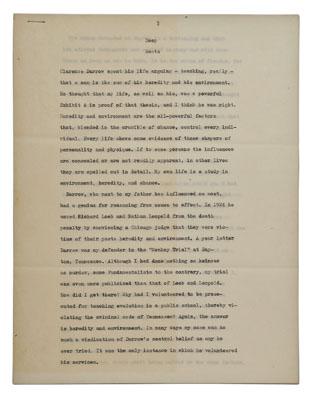 John T. Scopes autograph letter,