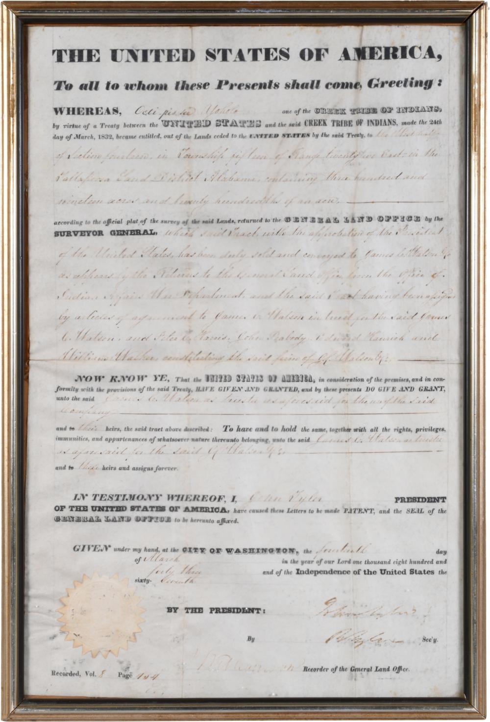 JOHN TYLER SECRETARIALLY SIGNED,