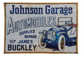 JOHNSON GARAGE EMBOSSED TIN SI