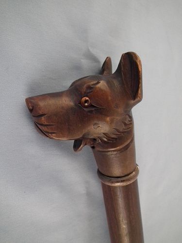 JOINTED DOG HEAD CANEAntique carved