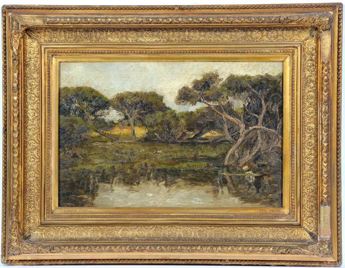 JOSE WEISS, "A WOODED POOL," OIL ON
