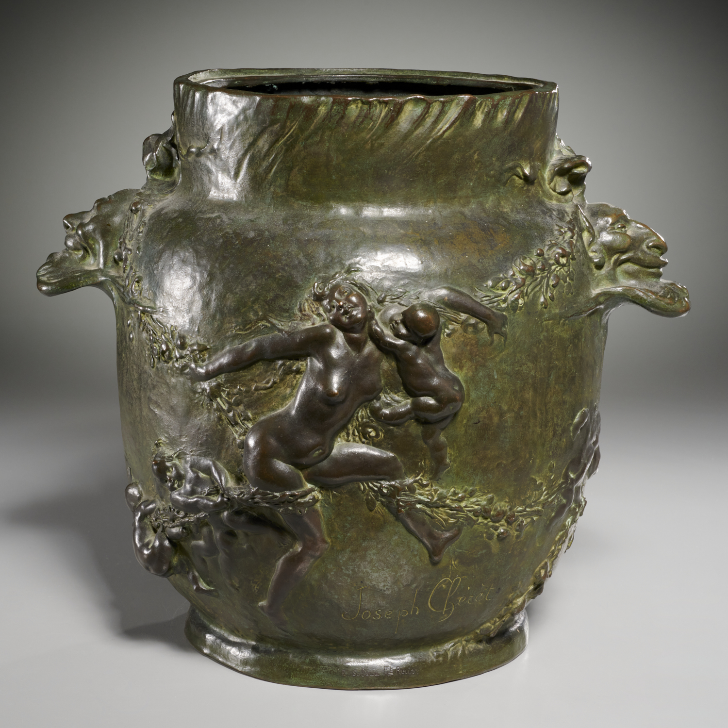 JOSEPH CHERET, LARGE BRONZE VASE