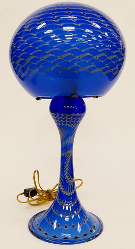 JOSEPH CLEARMAN BLUE ART GLASS LAMP