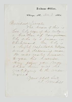 Joseph Medill letter to Lincoln,