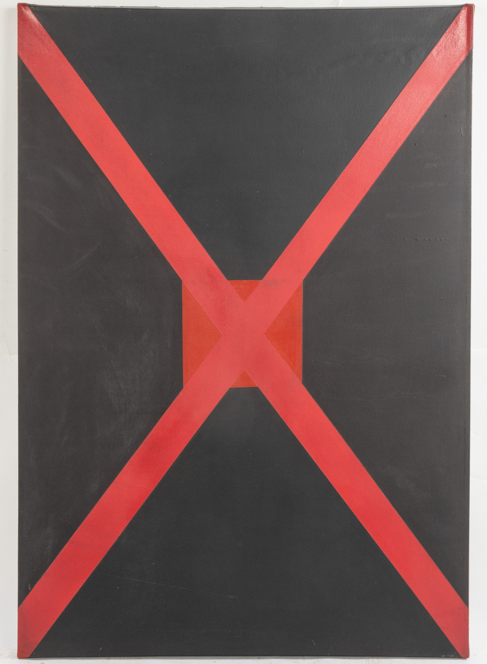 JOYCE DREWANZ. RED X ON BLACK,