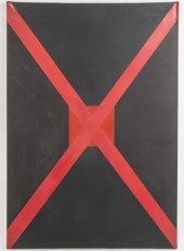 JOYCE DREWANZ. RED X ON BLACK,