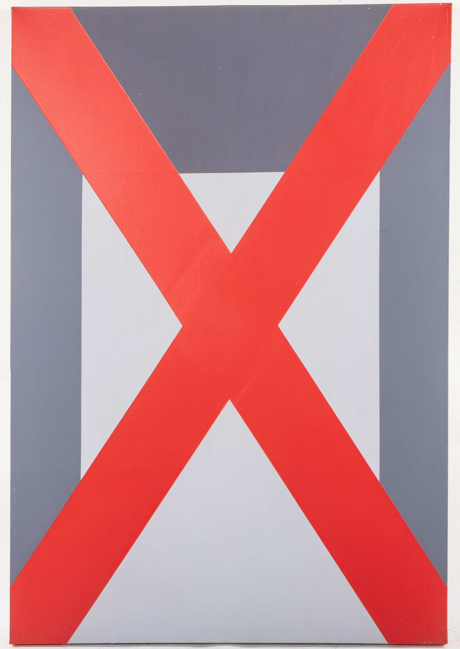 JOYCE DREWANZ. RED X ON GREY,