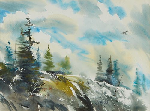 J.R. HAMIL "PINE RIDGE WITH HAWK"