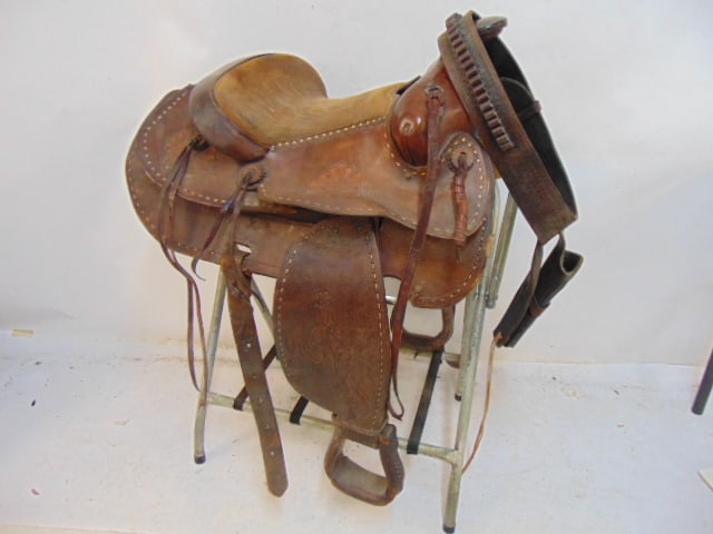 J.S.S. LEATHER SADDLE, TOOLED