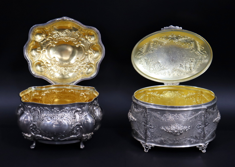 JUDAICA. (2) STERLING ETROG BOXES