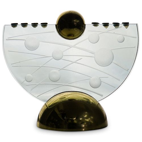 JUDAICA BRASS & GLASS HANUKKAH
