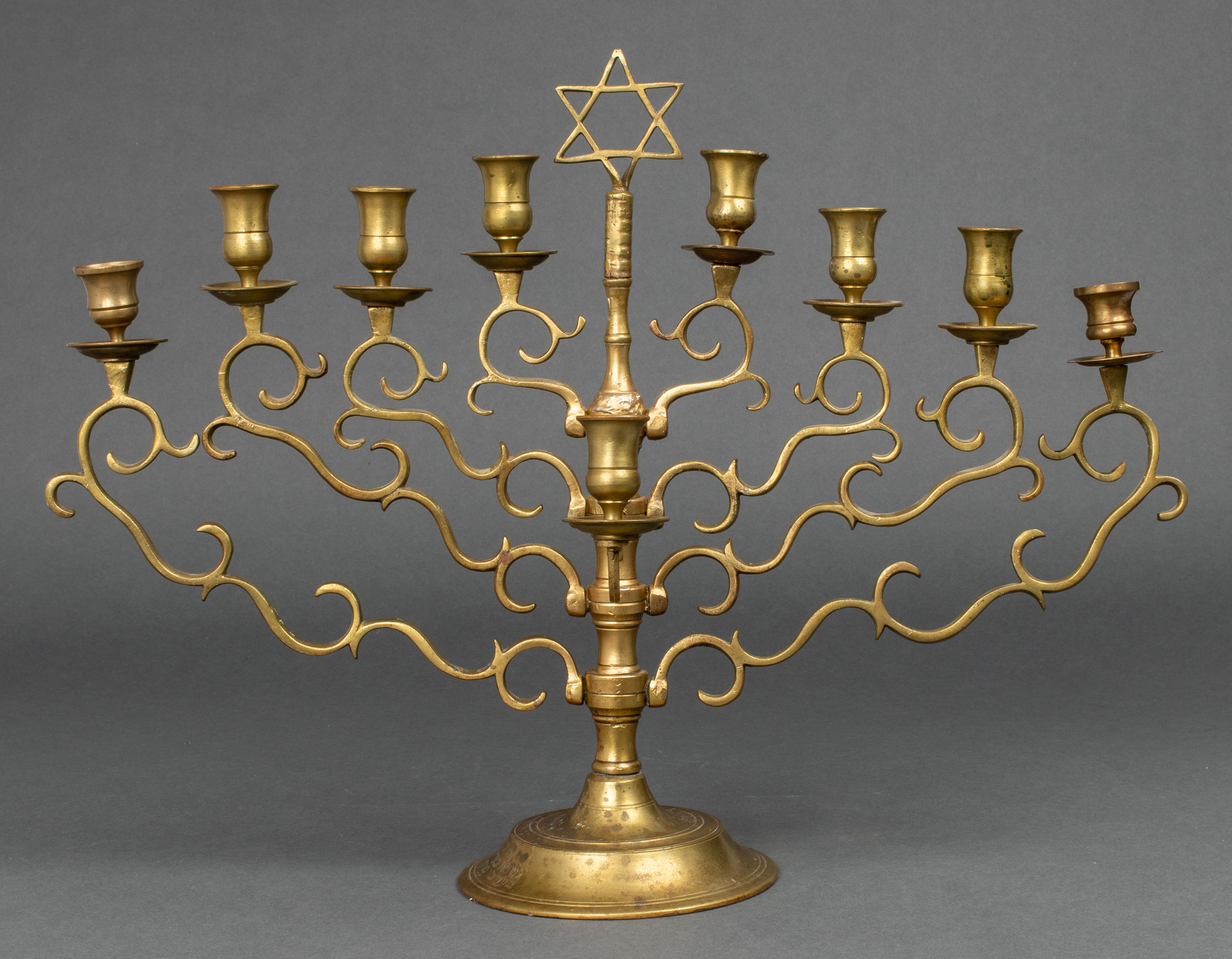 JUDAICA LARGE POLISH BRASS CHANUKAH