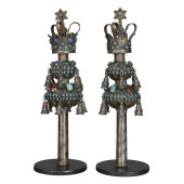 JUDAICA PAIR OF SILVER RIMONIM