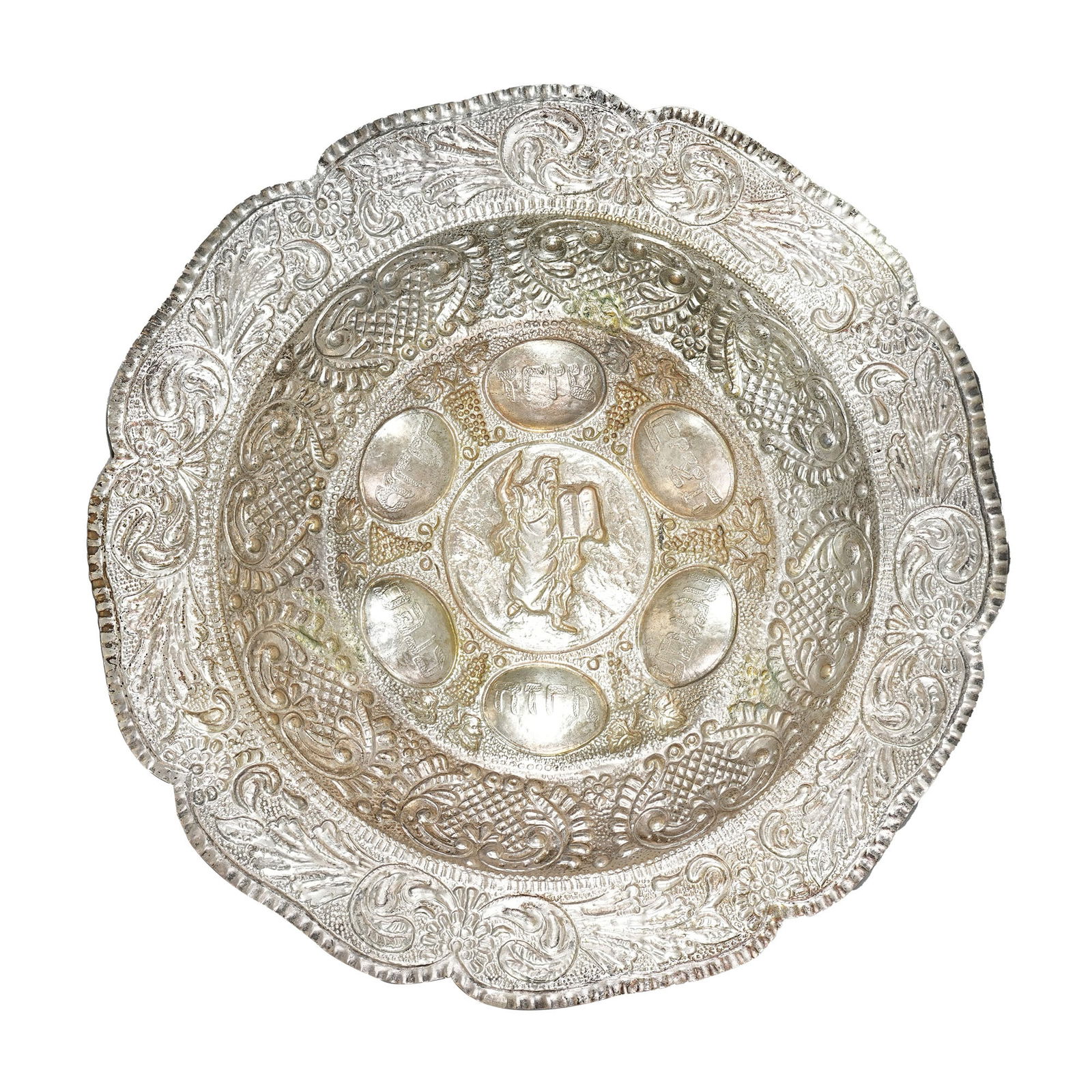 JUDAICA SILVER SEDER PLATE, CIRCA