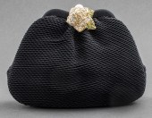 JUDITH LEIBER BLACK SATIN & CR