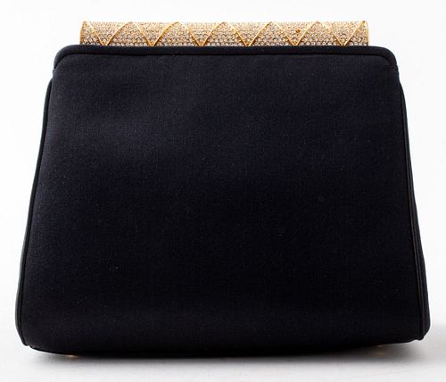 JUDITH LEIBER BLACK SATIN CLUTCH