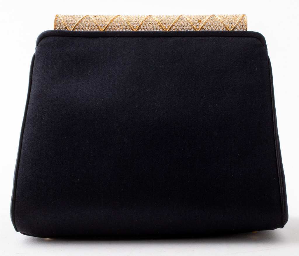 JUDITH LEIBER BLACK SATIN CLUTCH