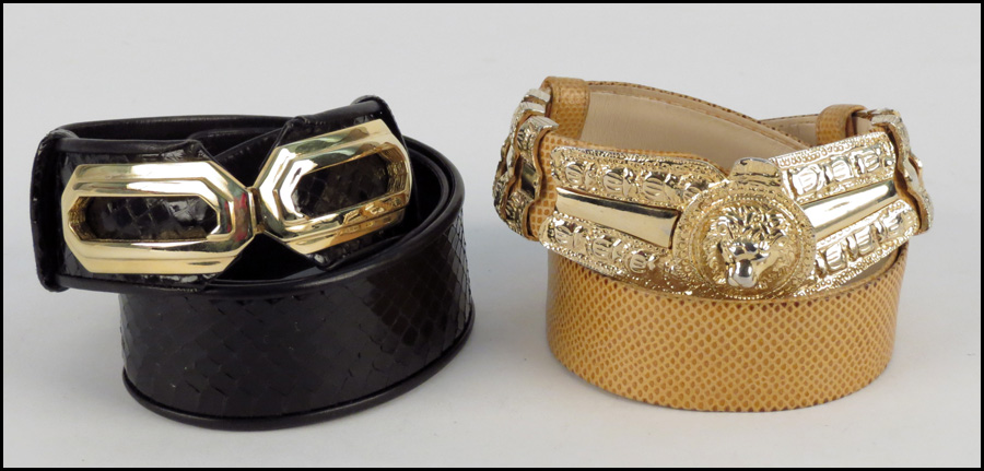 JUDITH LEIBER BLACK SNAKESKIN BELT.