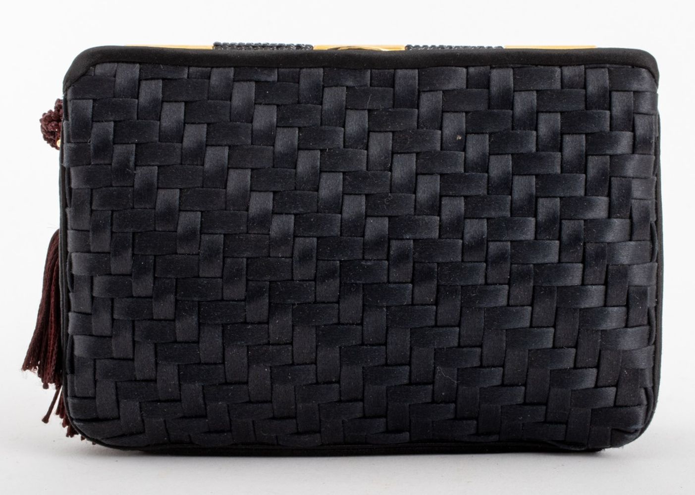JUDITH LEIBER BLACK WOVEN CLUTCH