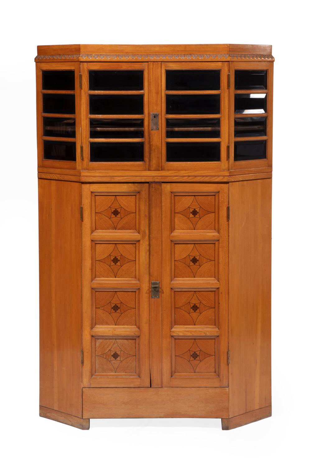 JUGENDSTIL INLAID OAK VITRINE