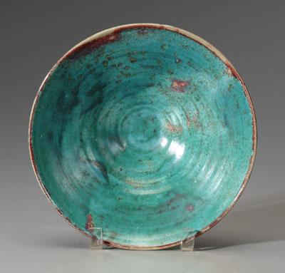 Jugtown blue-glazed bowl, runny