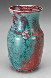 Jugtown red/blue glazed jar, m