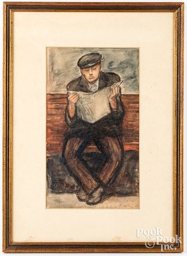 JULIUS BLOCH WATERCOLOR PORTRAIT OF