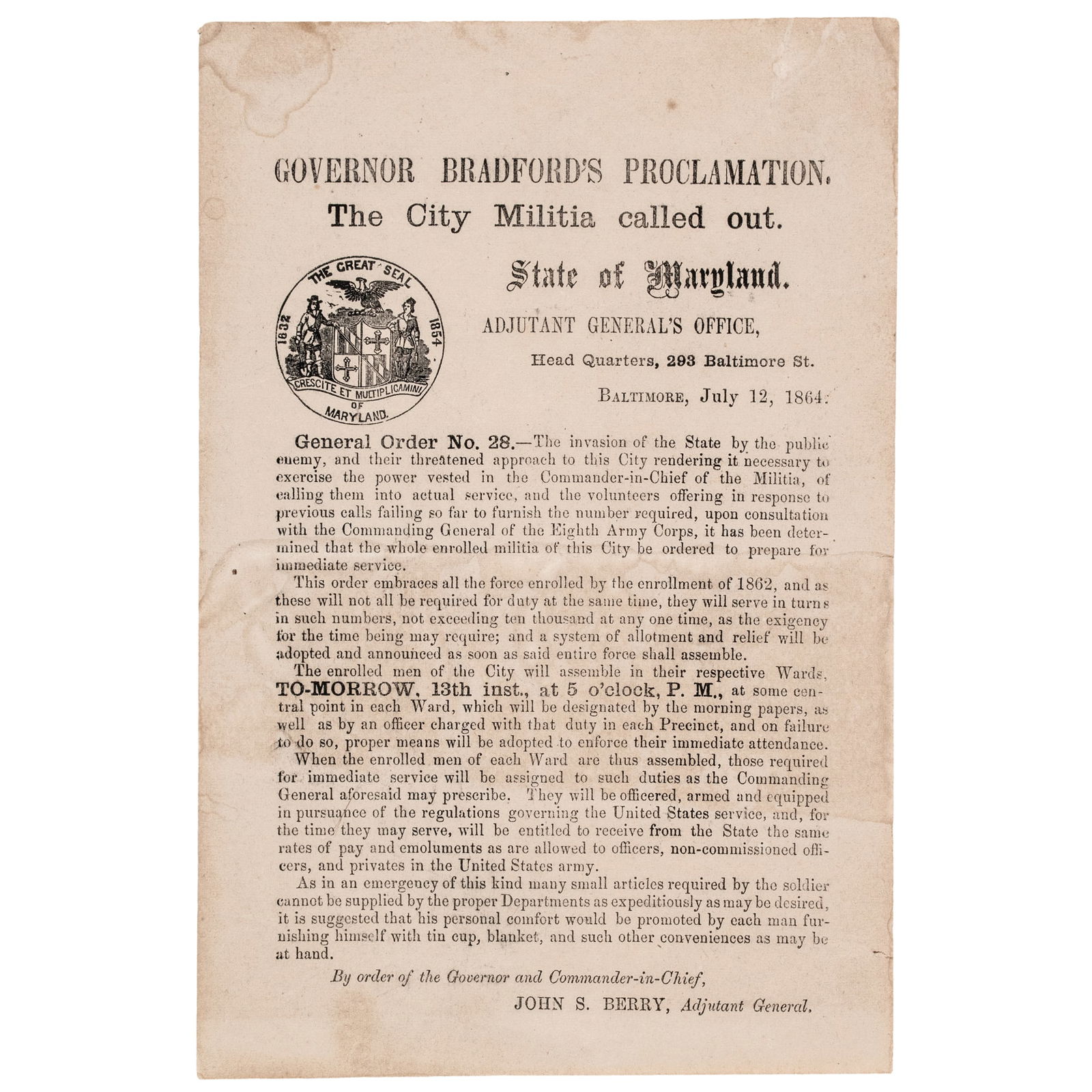 JULY 12, 1864 CIVIL WAR IMPRINT,