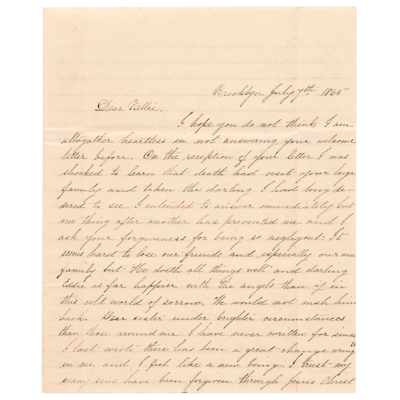 JULY 7, 1865 LETTER WRITTEN THE