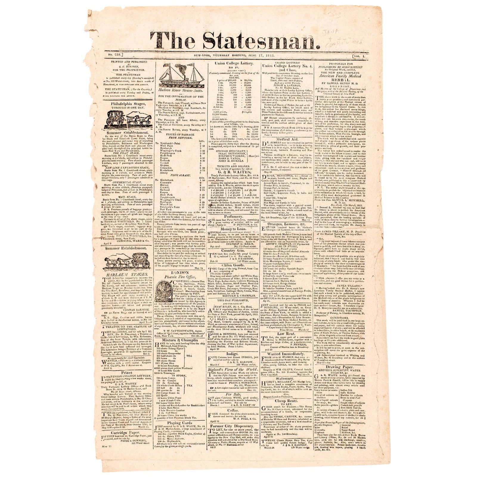 JUNE 17, 1813-DATED WAR OF 1812