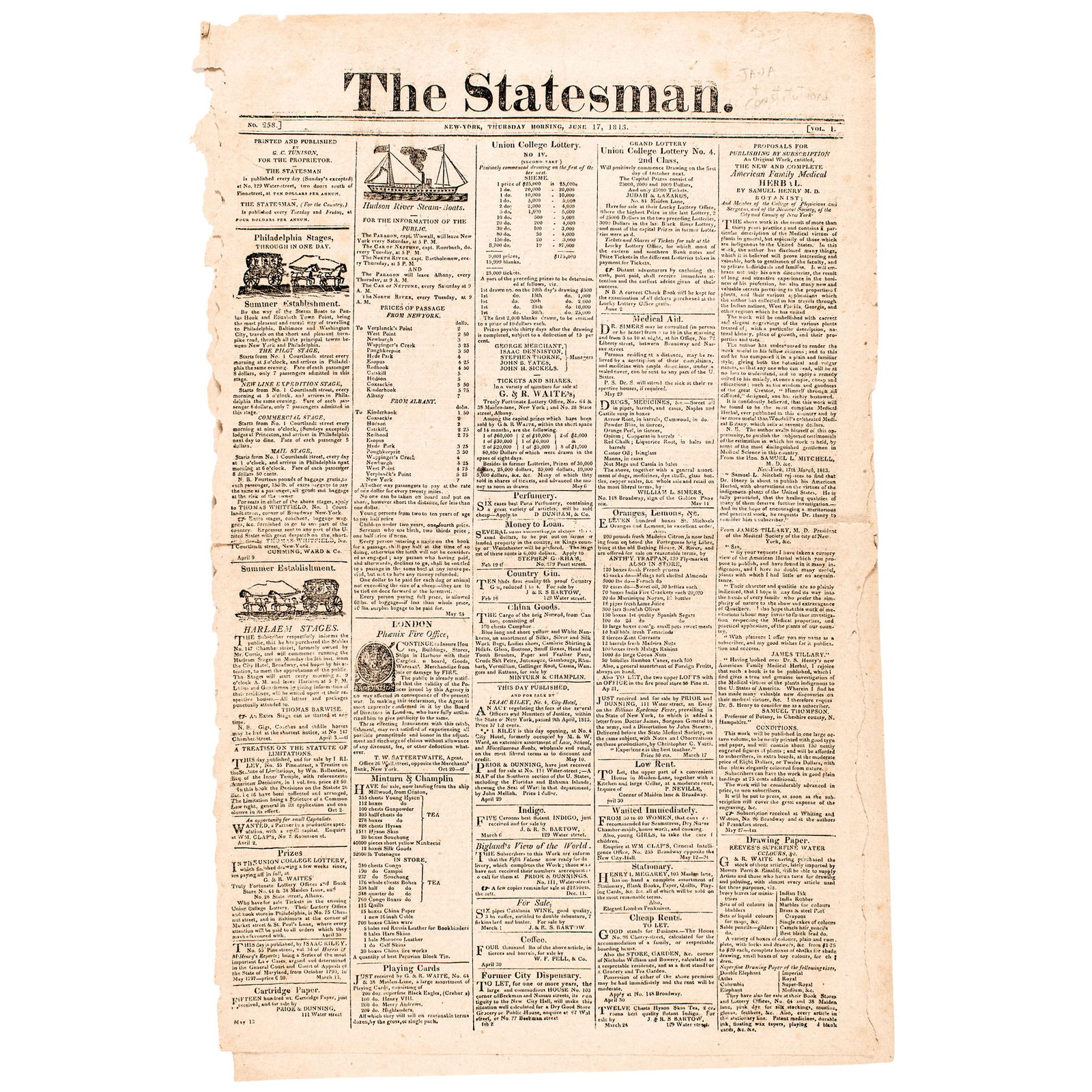 JUNE 17, 1813-DATED WAR OF 1812