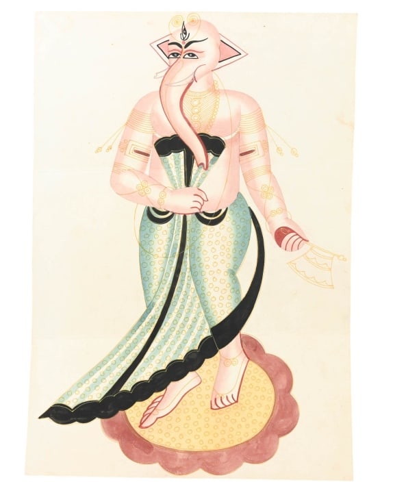 KALIGHAT PAT GANESHA WATERCOLOR