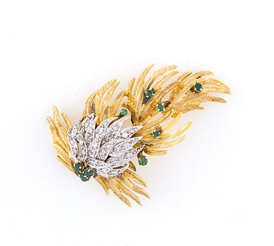 Karbra diamond and emerald brooch