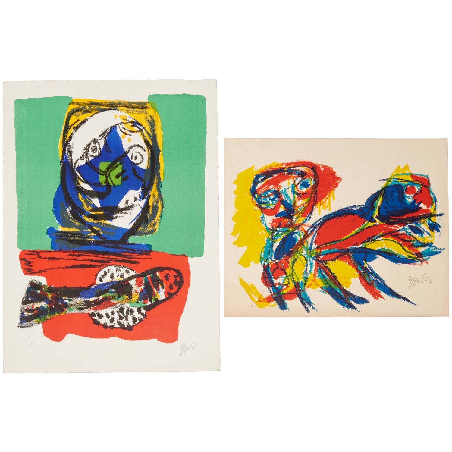 KAREL APPEL, TWO COLOR LITHOGRAPHS,