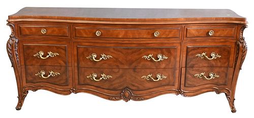 KARGES BURLWOOD AND MAHOGANY TRIPLE