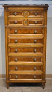 KARGES BURLWOOD TALL CHEST OF