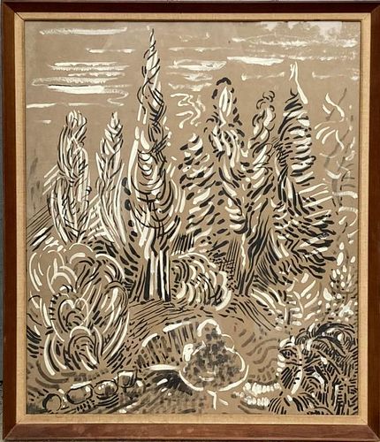 KARL SCHRAG, GOUACHE "TREES,