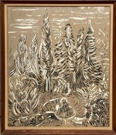 KARL SCHRAG, GOUACHE "TREES, L