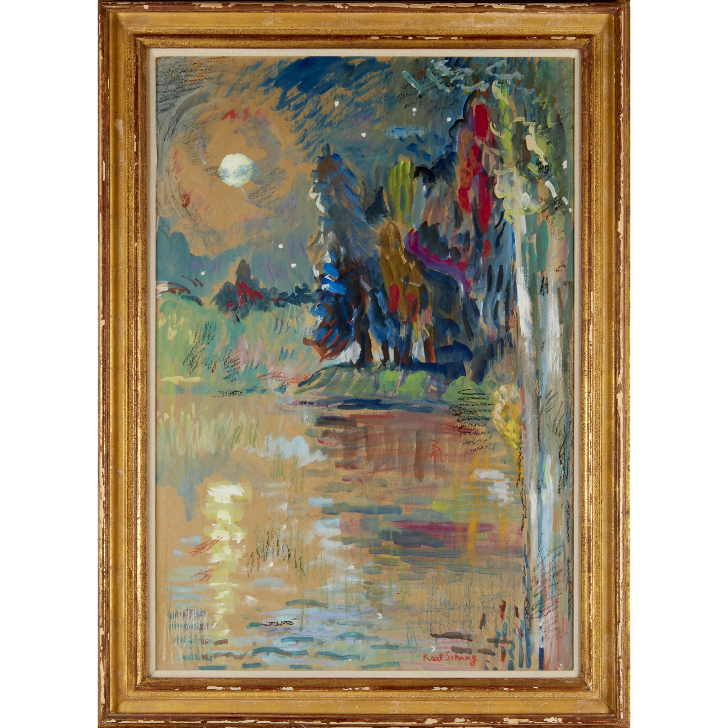 KARL SCHRAG, LARGE GOUACHE ON BROWN