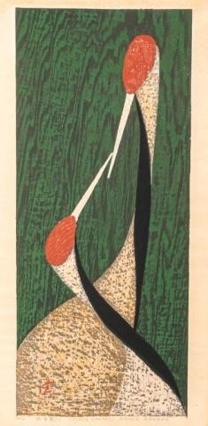 KAROU KAWANO SCARED CRANE WOODBLOCK