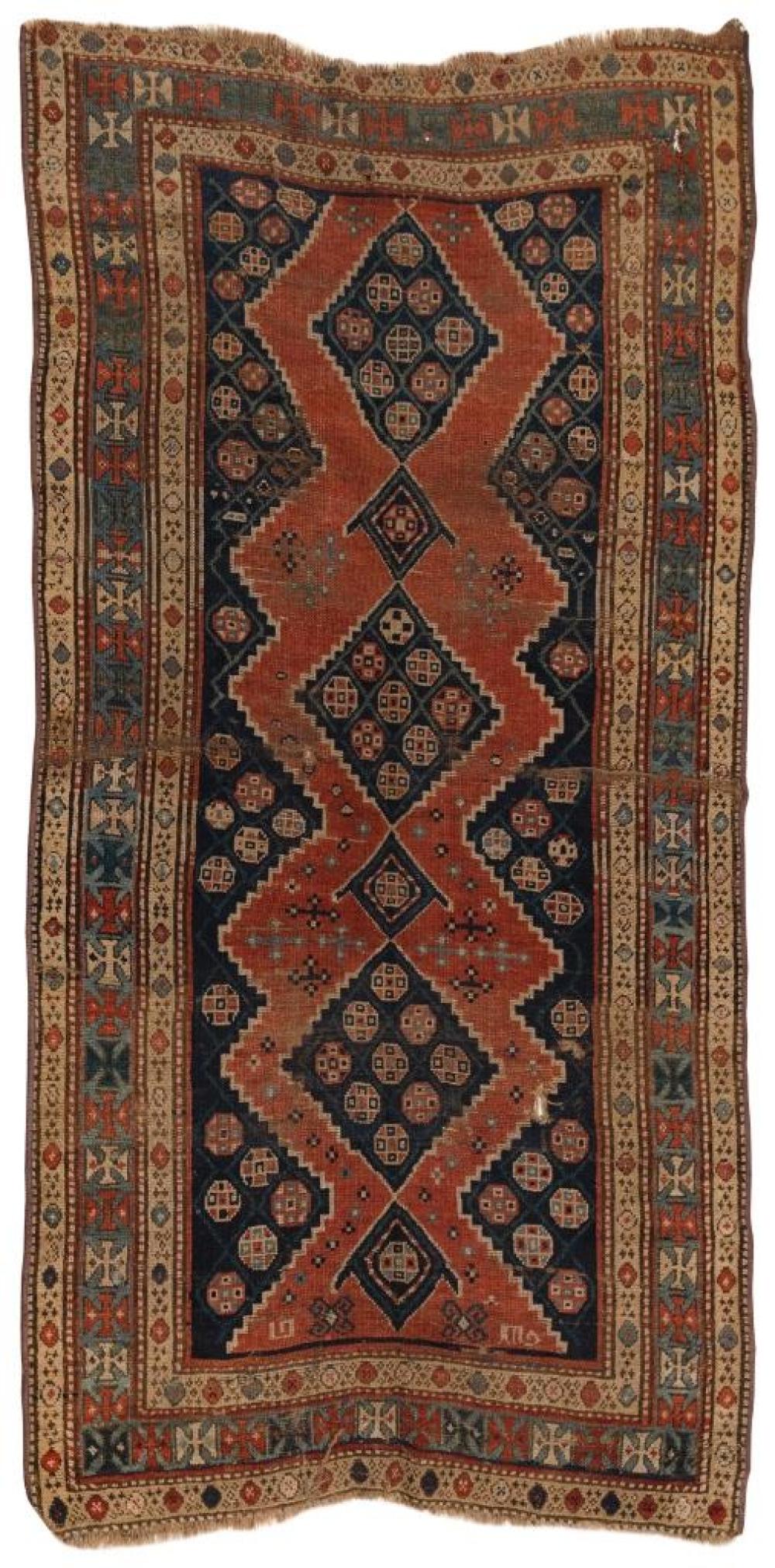 KAZAK RUG: 3'9" X 7'4" 19TH