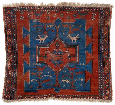 Kazak rug, square blue central