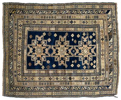 Kazak rug, three medallions on blue