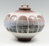 KEN JENSEN RAKU POTTERY VASE: