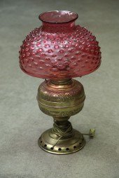 KEROSENE LAMP. Brass embossed