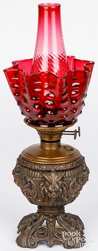 KEROSENE LAMP WITH RUBY CHIMNEY AND