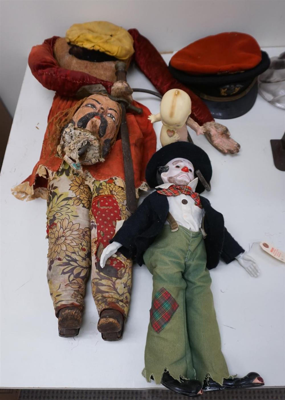 KEWPIE DOLL, CLOWN DOLL, WOOD AND