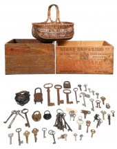 Keys, locks, wood crates and b
